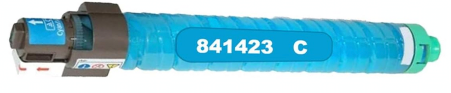 C00/C01-841423 Cyan Compatible Toner Cartridge for Ricoh Aficio MPC3001–MPC5501, 18,000-page high-yield cyan toner.