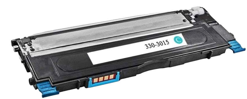 Cyan Dell 330‑3015 compatible toner cartridge, 1000-page yield, for Dell 1230C and 1235CN printers, high-quality color printing.
