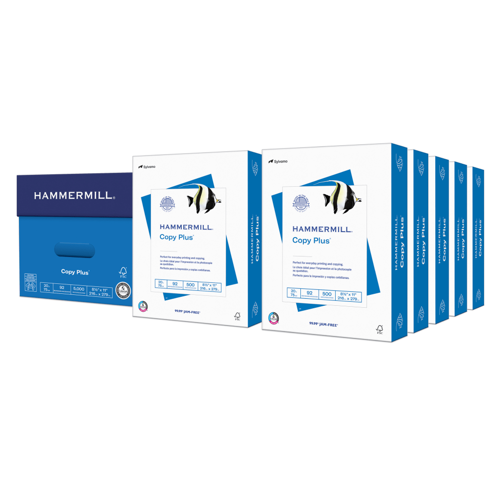 Hammermill Copy Plus Copy Paper, White, Letter (8.5" x 11"), 5000 Sheets Per Case, 20 Lb, 92 Brightness, FSC Certified