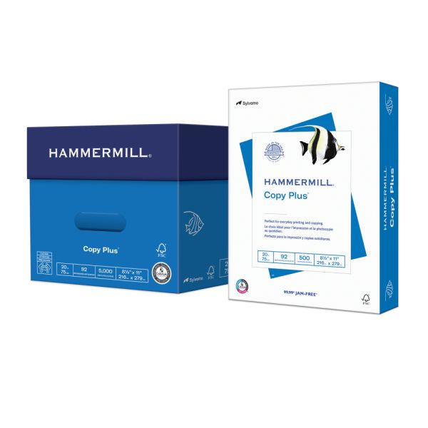 Hammermill Copy Plus Copy Paper, White, Letter (8.5" x 11"), 5000 Sheets Per Case, 20 Lb, 92 Brightness, FSC Certified