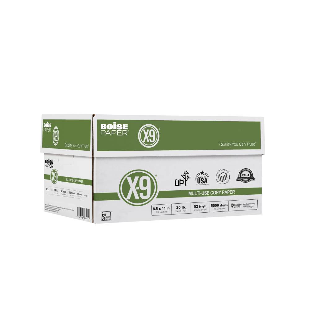Boise X-9 Multi-Use Printer & Copy Paper, White, Letter (8.5" x 11"), 5000 Sheets Per Case, 20 Lb, 92 Brightness