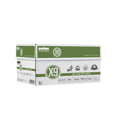 Boise X-9 Multi-Use Printer & Copy Paper, White, Letter (8.5" x 11"), 5000 Sheets Per Case, 20 Lb, 92 Brightness