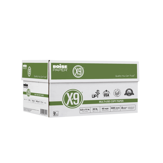 Boise X-9 Multi-Use Printer & Copy Paper, White, Letter (8.5" x 11"), 5000 Sheets Per Case, 20 Lb, 92 Brightness