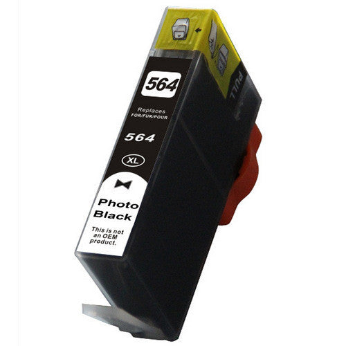 HP 564XL photo black compatible ink cartridge, high-yield 290 pages for Photosmart printers.
