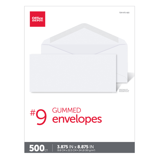 #9 Envelopes, 3-7/8" x 8-7/8", Gummed Seal, White, Box Of 500