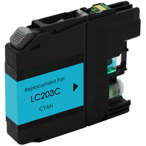 LC203 Cyan ink cartridge for Brother printers, high-yield 550 pages, vibrant color replacement.