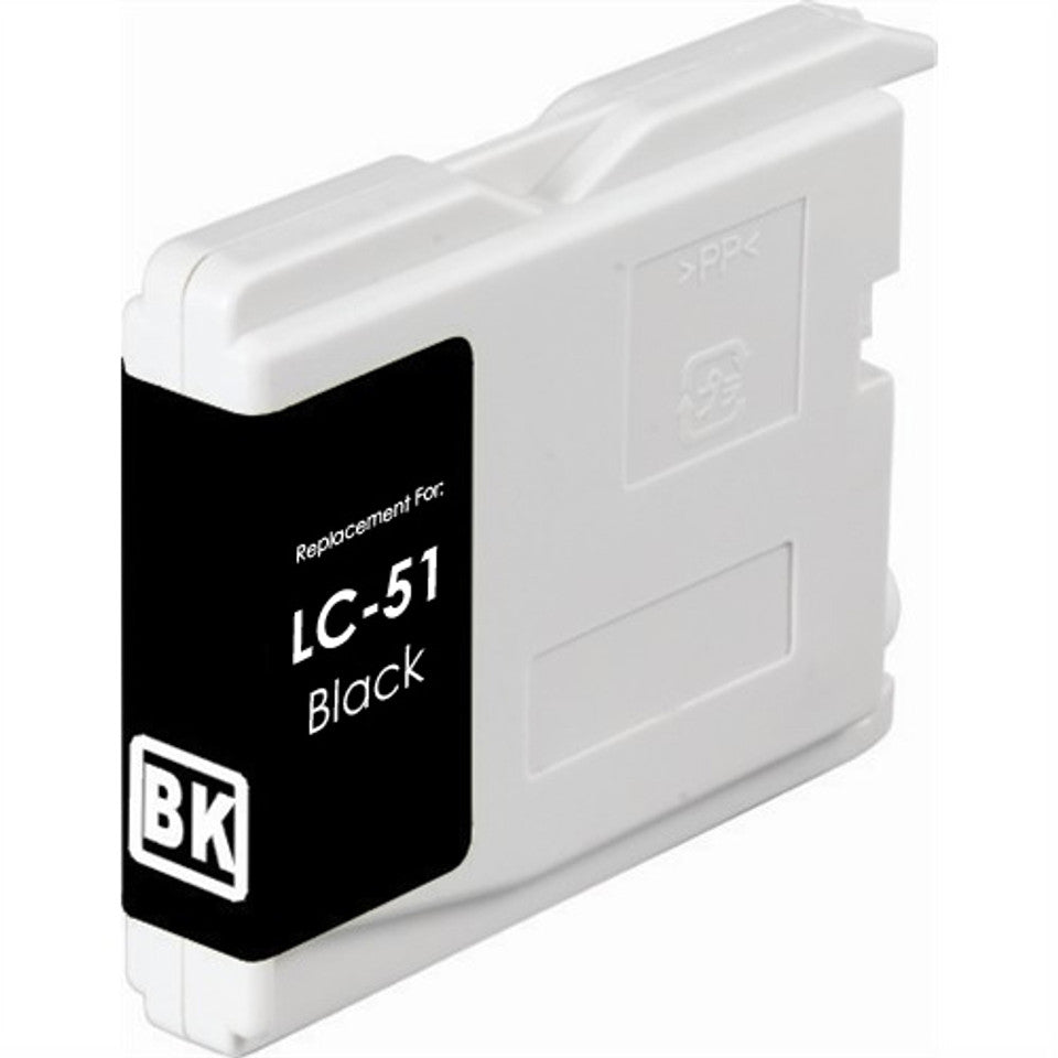 LC51 Black compatible ink cartridge for Brother printers, 500-page yield, sharp black text, fits MFC-240C, 440CN, 665CW, DCP-130C, 330C, 540CN, 750CW