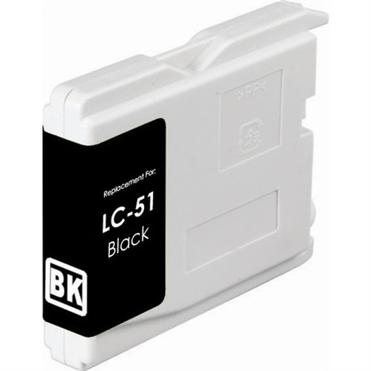 LC51 Black compatible ink cartridge for Brother printers, 500-page yield, sharp black text, fits MFC-240C, 440CN, 665CW, DCP-130C, 330C, 540CN, 750CW