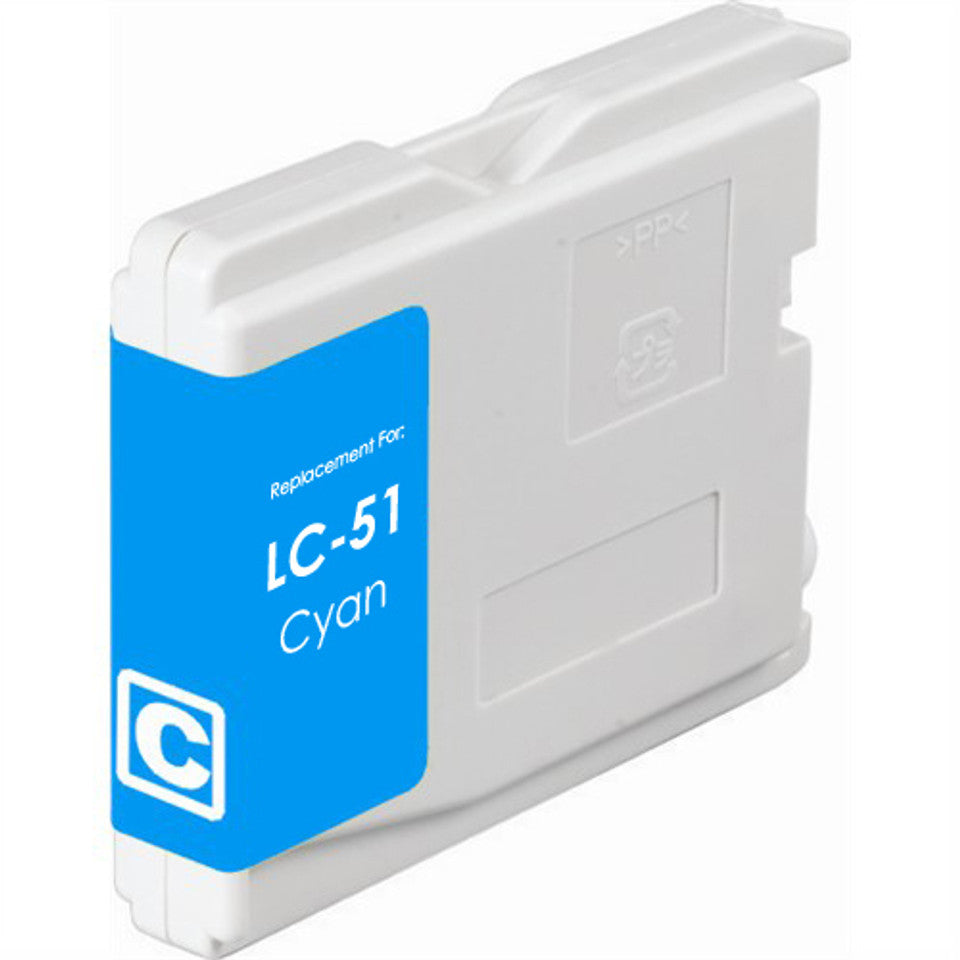 LC51 Cyan compatible ink cartridge for Brother printers, 400-page yield, vibrant cyan, fits MFC-240C, 440CN, 665CW, DCP-130C, 330C, 540CN, 750CW