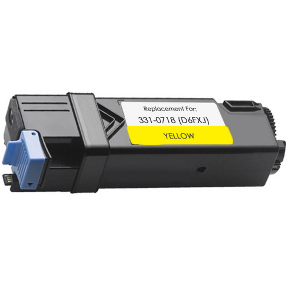 Compatible Dell 331-0718/9X54J yellow toner cartridge for Dell 2150cdn, 2150cn, 2155cdn, and 2155cn printers, high-yield 3,000 pages for vibrant printing.