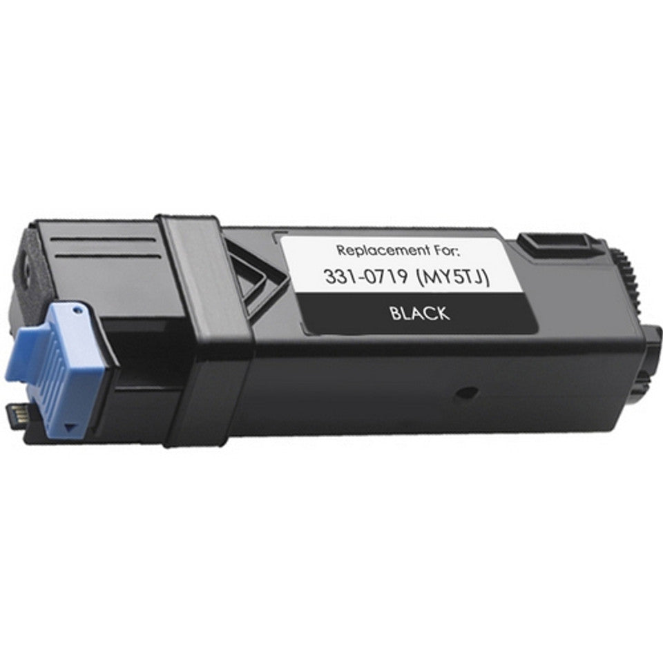 Compatible Dell 331-0719/MY5TJ black toner cartridge for Dell 2150cdn, 2150cn, 2155cdn, and 2155cn printers, high-yield 3,000 pages for office printing.
