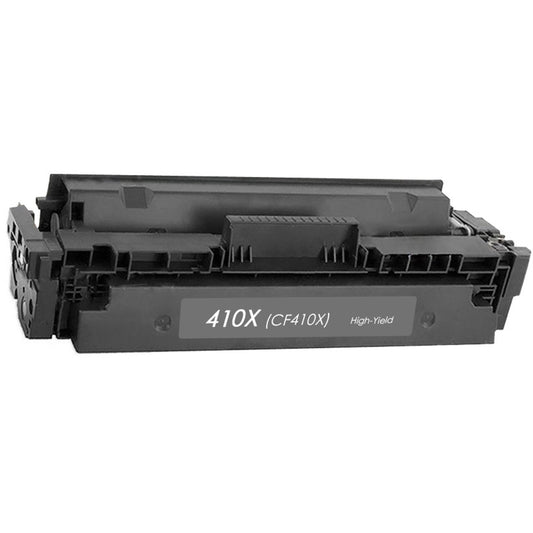 HP CF410X (410X) compatible black toner cartridge, high-yield 6,500 pages for HP Color LaserJet Pro M452/MFP M477, delivering sharp, professional-quality prints.