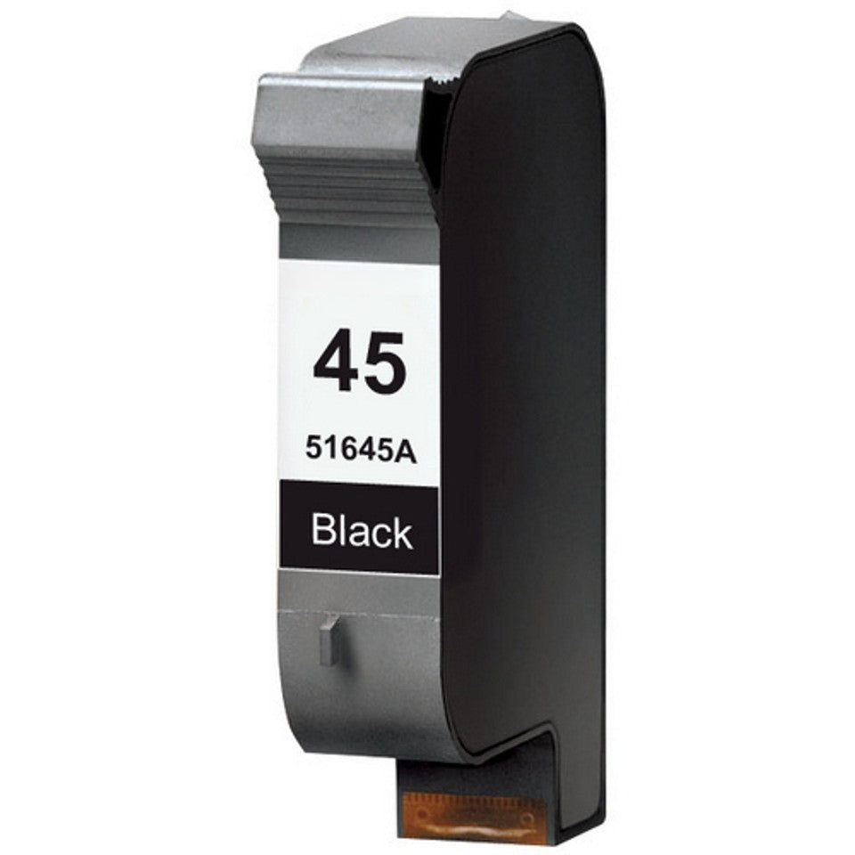 Black compatible HP 45 ink cartridge with 930-page yield for clear, sharp document printing.