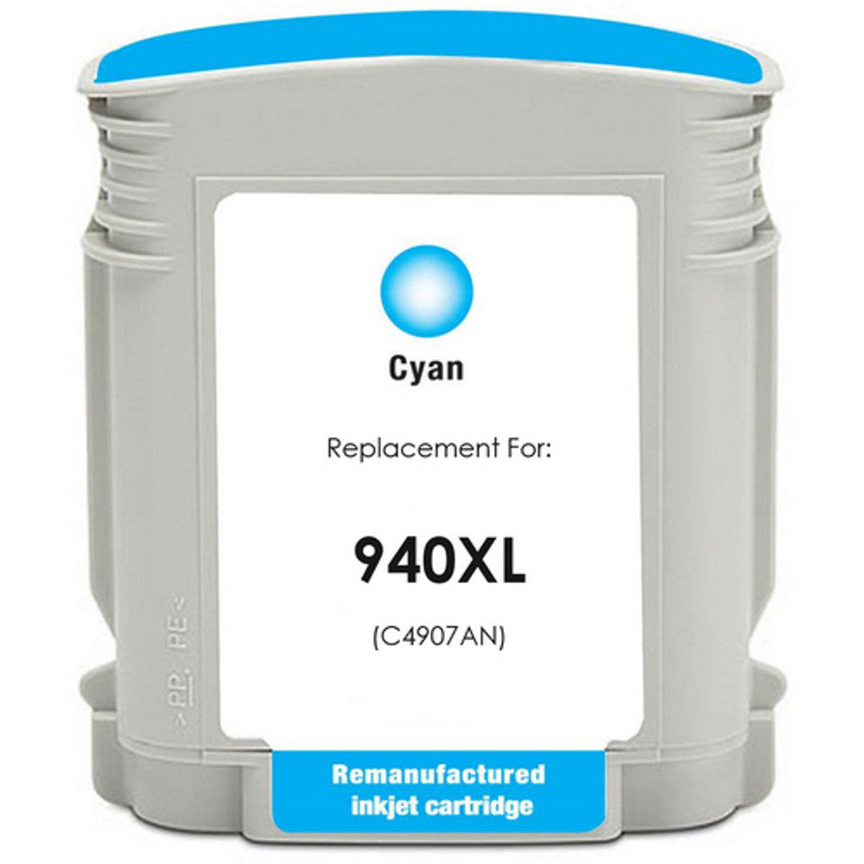 HP 940XL Cyan Compatible Ink Cartridge – high-yield 1400 pages for OfficeJet 8000 and 8500 series printers.