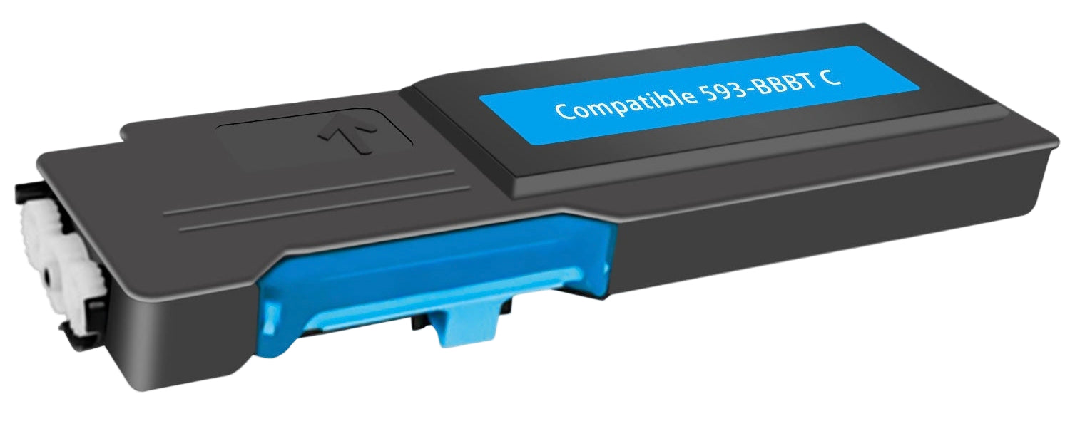 Cyan Toner Cartridge 593-BBBT compatible for Dell C2660DN and C2665DNF printers, high yield 4000 pages.