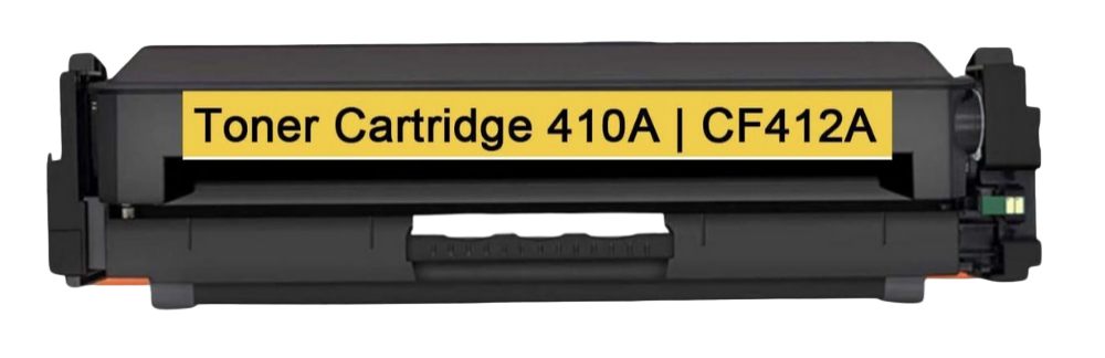 CF412A (410A) Yellow Toner Cartridge compatible with HP Color LaserJet Pro M452 and MFP M477 printers, 2,300-page high-quality yellow output.