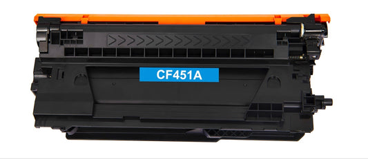 HP CF451A (651A) compatible cyan toner cartridge, high-yield 10,500 pages for HP Color LaserJet Enterprise Flow M681/M682/M652/M653, delivering vibrant, professional prints.