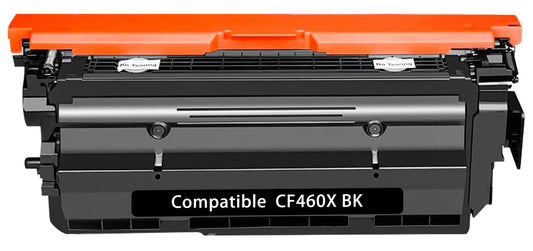 HP CF460X (656X) compatible black toner cartridge, extra high-yield 27,000 pages for HP Color LaserJet Enterprise M652/M653, delivering sharp, professional-quality prints.