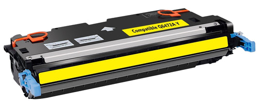 Compatible HP Q6472A Yellow Toner Cartridge for LaserJet Color 3600, produces vibrant, high-quality prints.