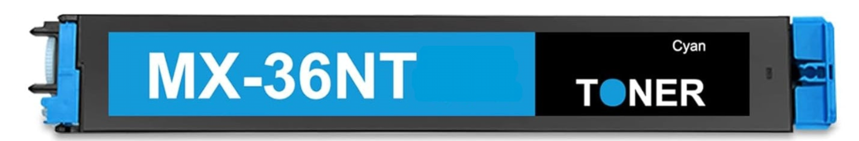 MX-36NT Cyan Compatible Toner Cartridge for Sharp MX-2610N / MX-3610N – 15,000-page high-yield cyan toner.