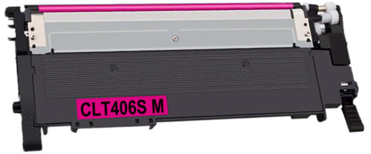 Magenta CLT-406S compatible toner cartridge for Samsung CLP and CLX printers.