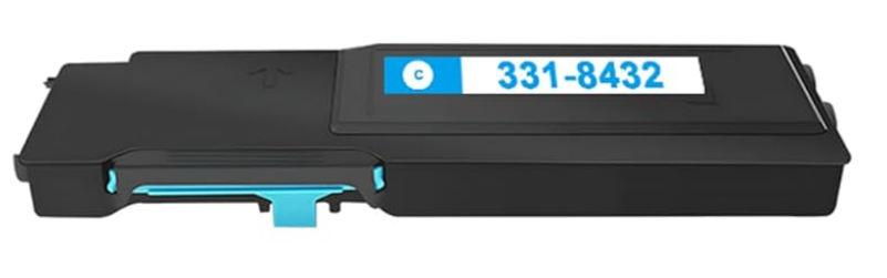 Cyan Toner Cartridge 331-8432/24 compatible for Dell C3760, C3760DN, C3760N, C3765, and C3765DNF printers, high yield 9,000 pages.