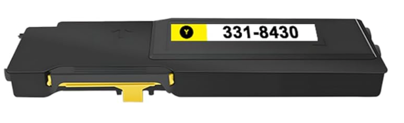 Yellow Toner Cartridge 331-8430/23 compatible for Dell C3760, C3760DN, C3760N, C3765, and C3765DNF printers, high yield 9,000 pages.
