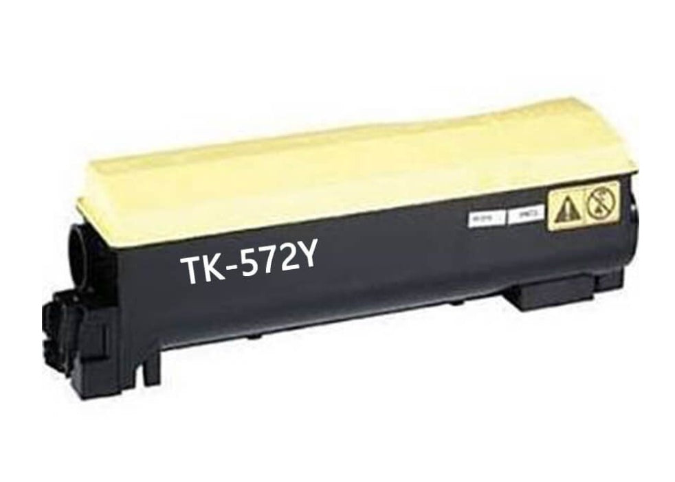 Compatible TK-572 Yellow toner cartridge for Kyocera printers FS C5400, C5400DN, and P7035CDN.