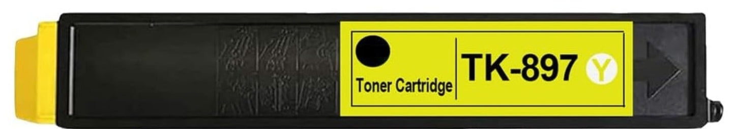 Compatible TK-897 Yellow toner cartridge for Kyocera printers FS C8520, C8525, TASKalfa 205c, and 255c.