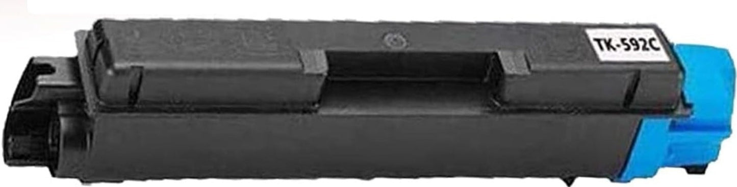 Compatible TK-592 Cyan toner cartridge for Kyocera printers FS C2026MFP, C2126MFP, C2526, C2626, and 5250DN.