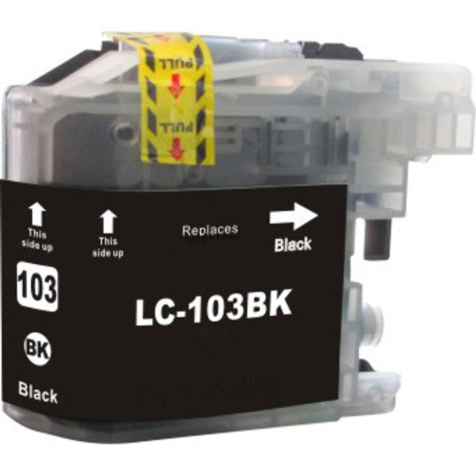 LC103 Black compatible ink cartridge for Brother printers, 600-page yield, crisp black text, fits DCP-J152W and MFC-J245 to J875
