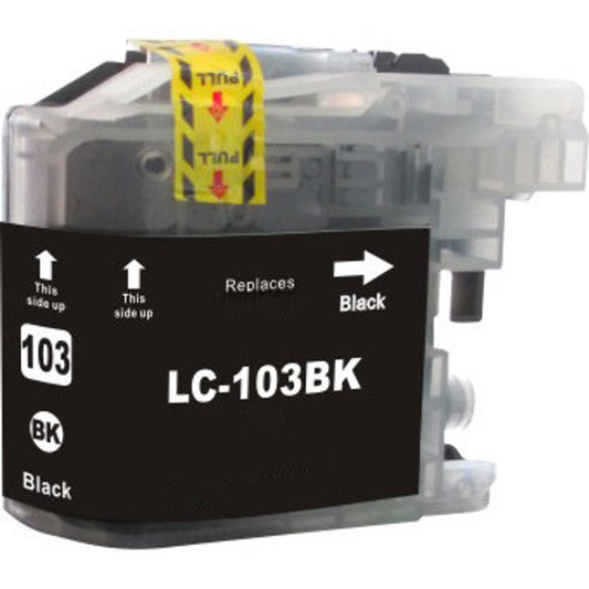 LC103 Black compatible ink cartridge for Brother printers, 600-page yield, crisp black text, fits DCP-J152W and MFC-J245 to J875