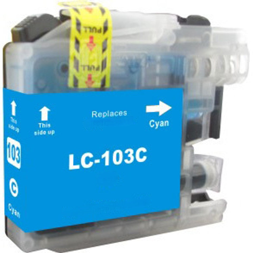 LC103 Cyan compatible ink cartridge for Brother printers, 600-page yield, vivid cyan colour, fits DCP-J152W and MFC-J245 to J875DW