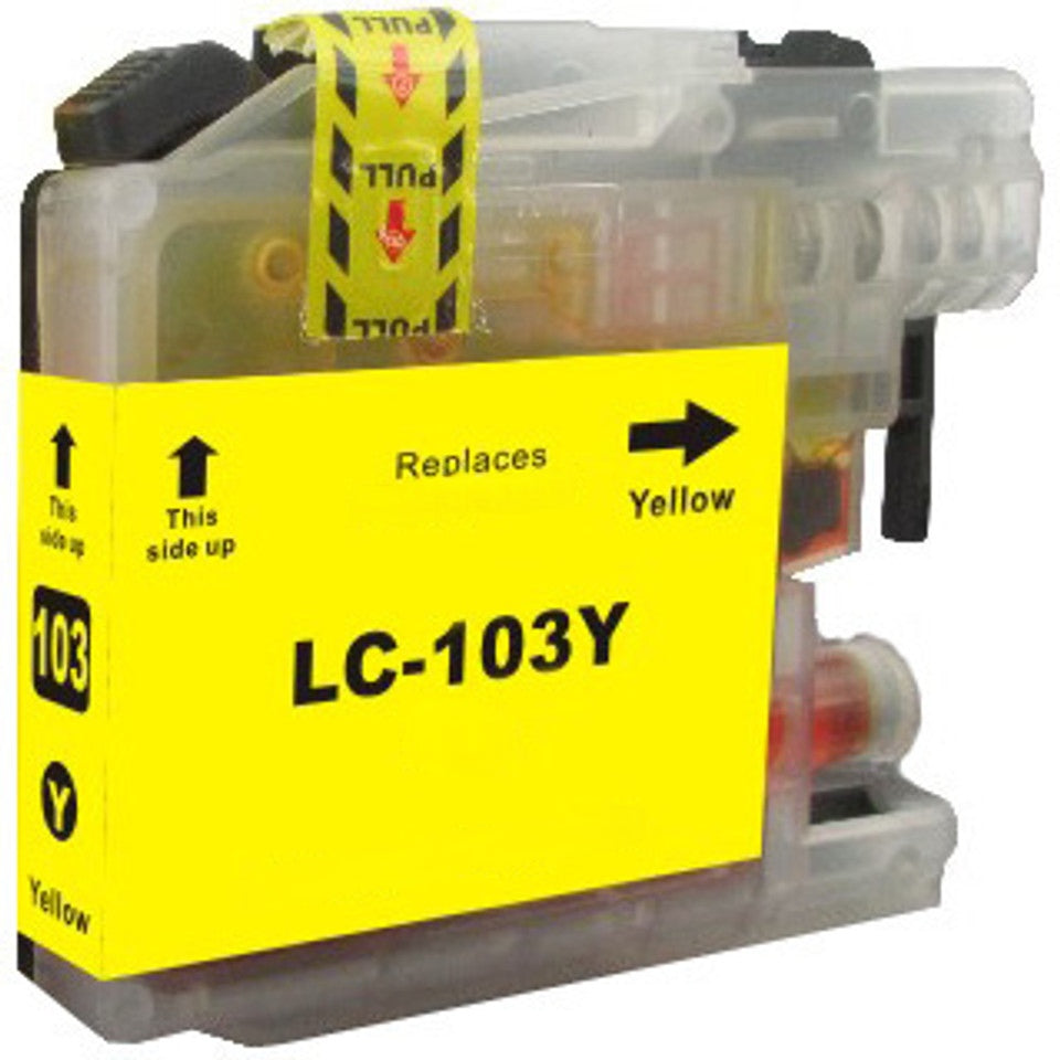 LC103 Yellow compatible ink cartridge for Brother printers, 600-page yield, bright yellow, fits DCP-J152W and MFC-J245 to J875DW