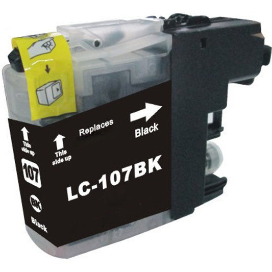 LC107 Black compatible ink cartridge for Brother printers, 1200-page yield, crisp black text, fits MFC-J4310DW, J4410DW, J4510DW, J4610DW, J4710DW, J6520DW, J6720DW