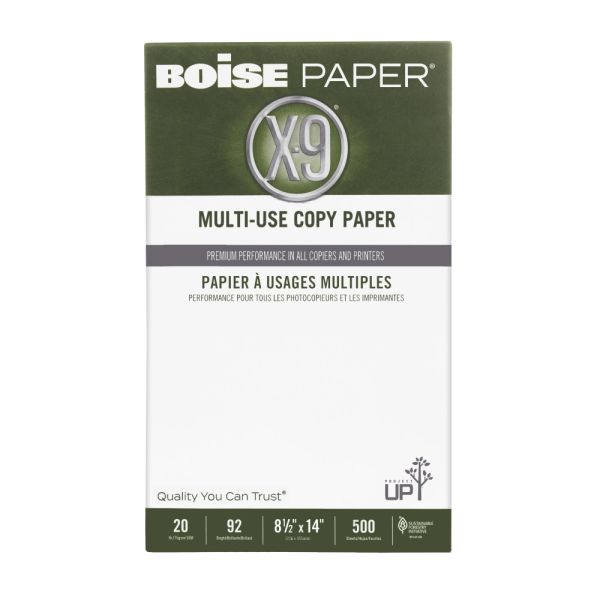 Boise X-9 Multi-Use Printer & Copy Paper, White, Legal (8.5" x 14"), 500 Sheets Per Ream, 20 Lb, 92 Brightness