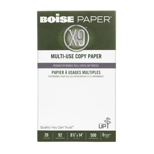 Boise X-9 Multi-Use Printer & Copy Paper, White, Legal (8.5" x 14"), 500 Sheets Per Ream, 20 Lb, 92 Brightness