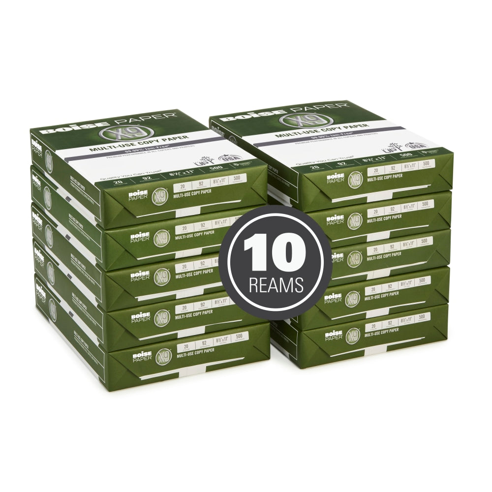 Boise X-9 Multi-Use Printer & Copy Paper, White, Letter (8.5" x 11"), 5000 Sheets Per Case, 20 Lb, 92 Brightness