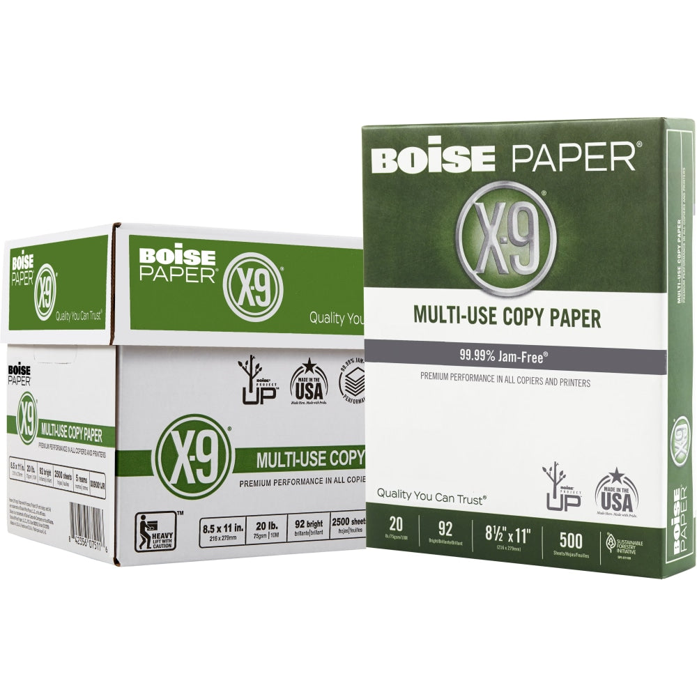Boise X-9 Multi-Use Printer & Copy Paper, White, Letter (8.5" x 11"), 2500 Sheets Per Case, 20 Lb, 92 Brightness
