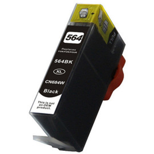 HP 564XL black compatible ink cartridge, high-yield 550 pages for Photosmart printers.