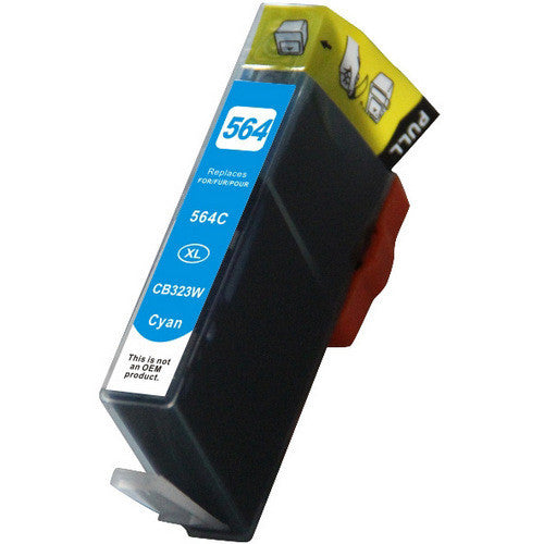 HP 564XL cyan compatible ink cartridge, high-yield 750 pages for Photosmart printers.
